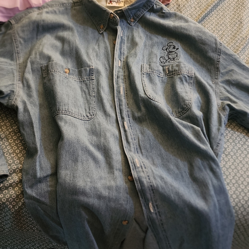 Disney Blue Denim Shirt with Embroidered Mickey